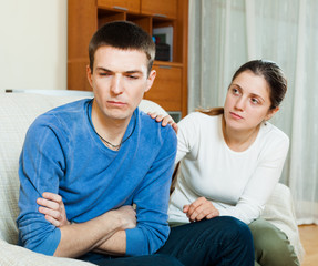 Loving woman tries reconcile with man after quarrel