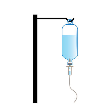 Saline Solution Bottle Hanging On Hanger Pole