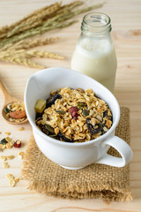 Bottle of fresh milk with Oat and whole wheat grains flake