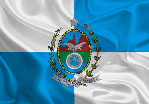 Brazil State Flags: Waving Fabric Flag of Rio de Janeiro