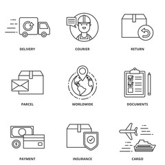 Logistics and delivery vector icons set modern line style