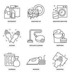 Cleaning vector icons set modern line style