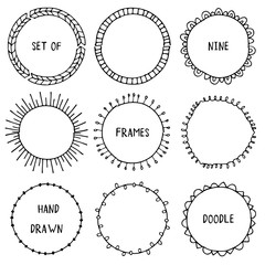 Hand drawn doodle ornamental frames. Vector elements. 
