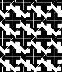 Seamless pattern with arrows, black and white infinite geometric