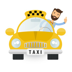 yellow taxi car - vector icon © Deno