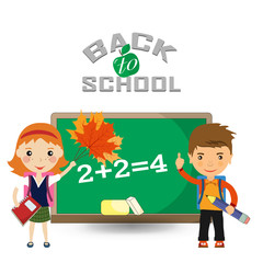 Back to school design. a schoolgirl and a schoolboy with a book