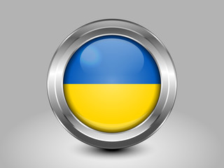 Flag of Ukraine. Metal Round Icon