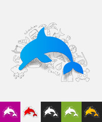 dolphin paper sticker with hand drawn elements
