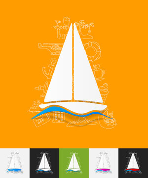 sailboat paper sticker with hand drawn elements