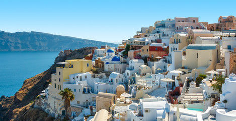 Colorful houses on the hill in Oia, Santorini
