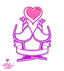 Artistic illustration of wineglasses with elegant loving heart a