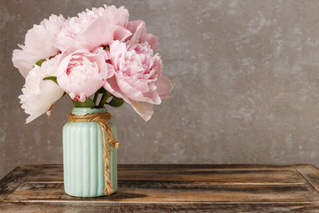 Bouquet of pink peonies, copy space - obrazy, fototapety, plakaty