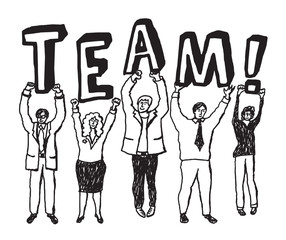 Group business people team sign monochrome