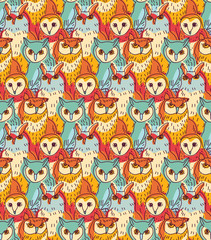 Obraz premium Group owl color seamless pattern
