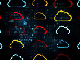 Cloud computing concept: Cloud icons on Digital background