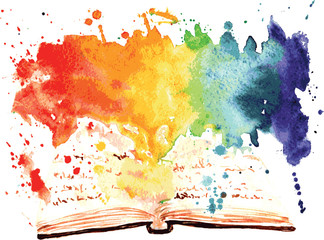 watercolor painted book containing a worlds