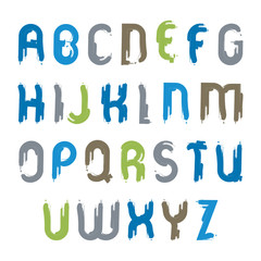 Vector smudge alphabet capital letters set, hand-drawn colorful