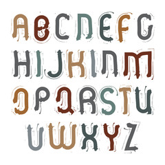 Vector hand-painted unusual colorful capital letters isolated on
