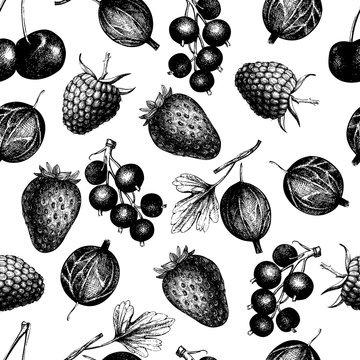 Vintage fruit and berry seamless background
