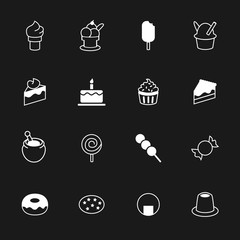 Set of white dessert icons. Dessert icon. Vector