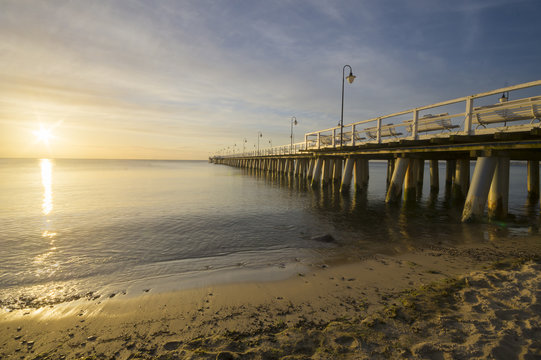 Fototapeta drewniane molo nad morzem bałtyckim,Gdynia Orłowo,Polska