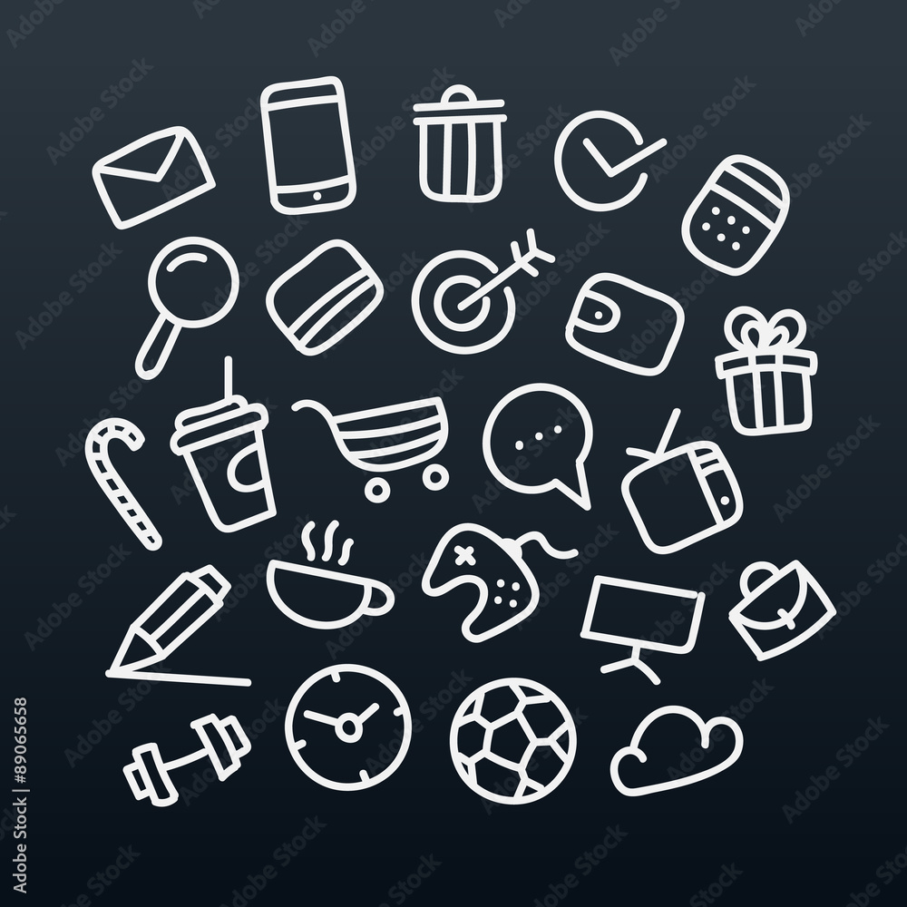Poster abstract hand-drawn doodle icons set. vector design elements