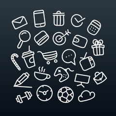 Abstract hand-drawn doodle icons set. Vector design elements