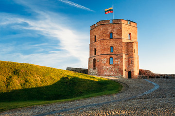 Tower Of Gediminas - Gedimino - In Vilnius, Lithuania.  - obrazy, fototapety, plakaty