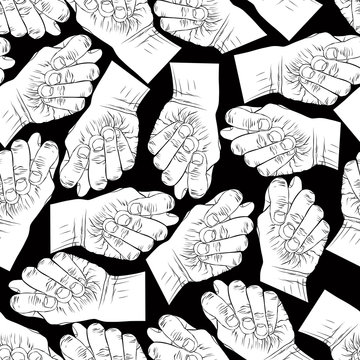 Fig fico hands seamless pattern, black and white vector backgrou