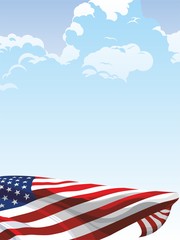 The national flag of the United States of America on a background of blue sky - 89066604
