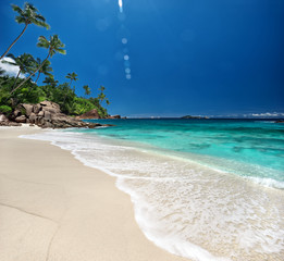 Shiny tropic sea wave on sandy beach