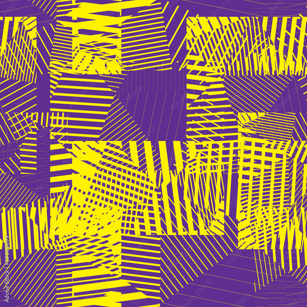 Poster Colorful abstract lines seamless pattern. Bright vector psychede
