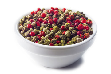 Mixed peppercorns in a bowl