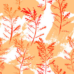 Seamless imprints pattern of the branched herbs. 