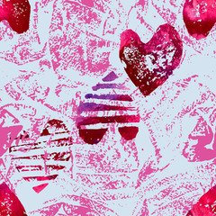Seamless pattern with grunge hearts. 