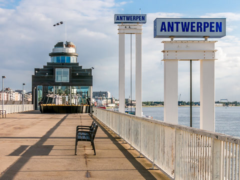 Promenade Steenplein on Schelde quay in Antwerp, Flanders, Belgium