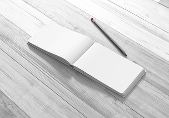 Notizbuch quer Bleistift Hintergrund Holz