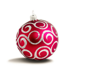 Red Christmas toy ball, isolated on white background