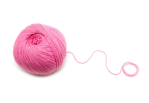 Pink Yarn Ball on white background
