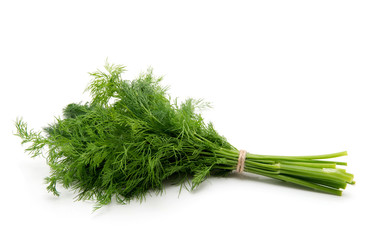 Fresh dill close up on white background