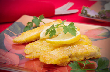 Delicious spiced catfish escalope in sesame