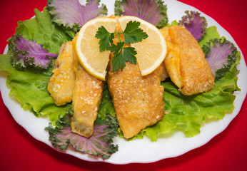 Delicious spiced catfish escalope in sesame