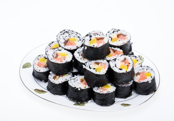  sushi fresh maki rolls isolated on white background