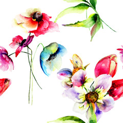Watercolor illustration of Summer flowers