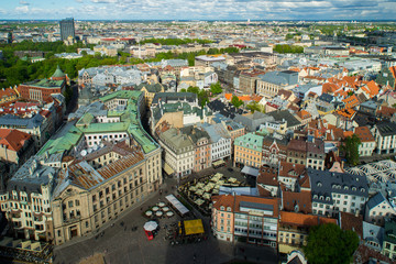 Fototapeta na wymiar View to the old Riga from the top of Dome Cathedral.