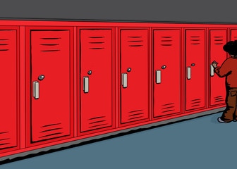 Fototapeta premium Student Opening Red Locker