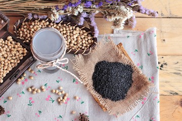 Soy milk mix black sesame with soybean seed and black sesame see