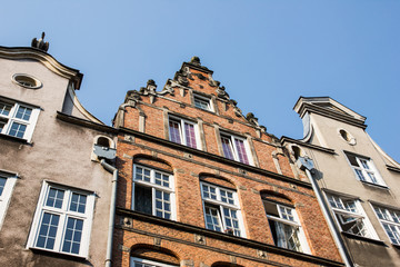 Old retro brick wall building.