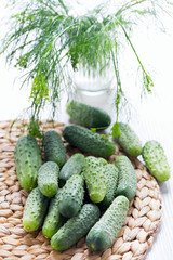 fresh cucumbers on wooden table