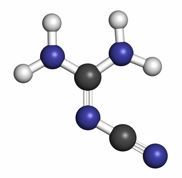 Dicyandiamide (2-cyanoguanidine, DCD) molecule. 